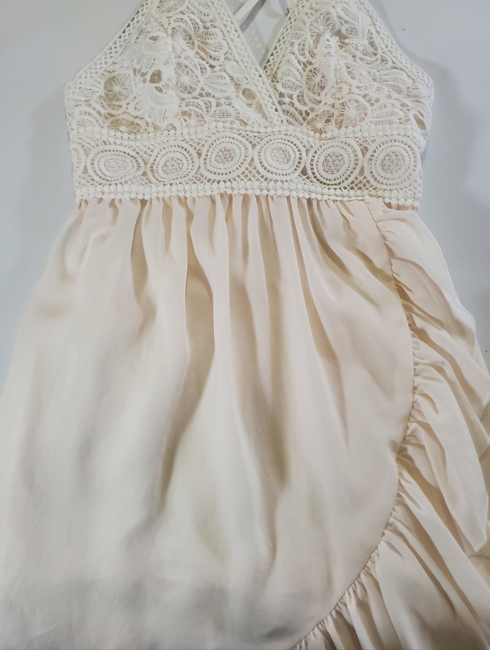 🟢2645 * Umbranded Boho Crochet Lace Ruffle Mini Dress White Pink Size Unknown - Picture 6 of 14